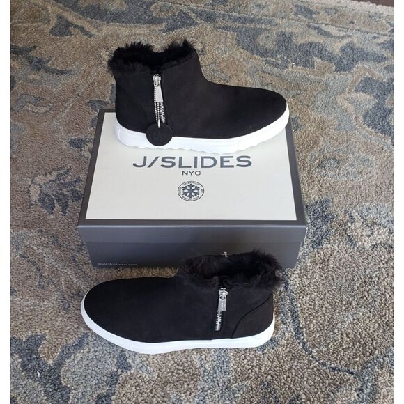 NIB J Slides Poppy Black Nubuck Fur Lined Waterproof Platform Sneaker Boots 8.5 - Picture 7 of 9